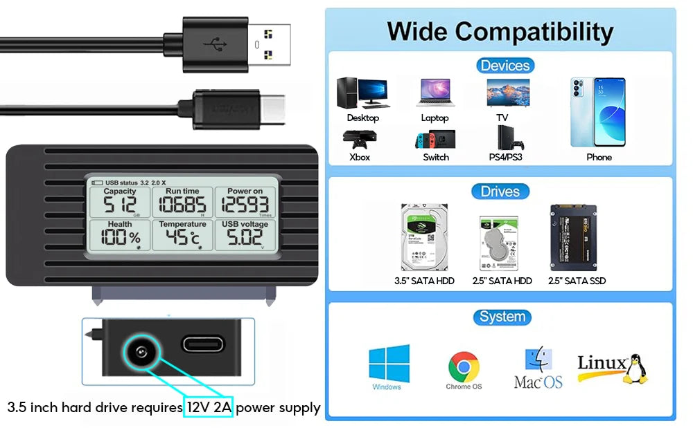USB to SATA Adapter Converter Cable USB 3.2 3.0 to SATA Converter for 2.5 Inch SSD HDD Hard Drive External adaptador Accessories